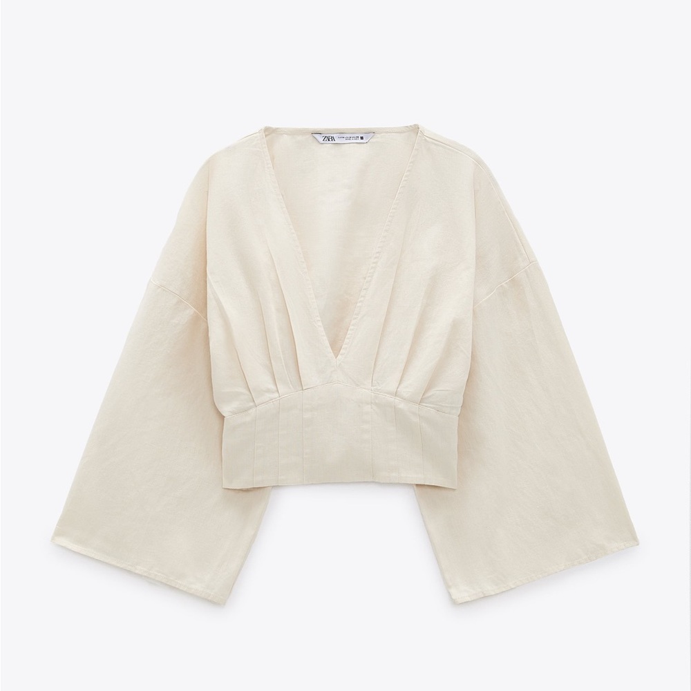 Zara Cream V-Neck Blouse